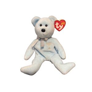 Ty Beanie Baby Blue Plush Teddy Bear - Happy Hanukkah retired bear